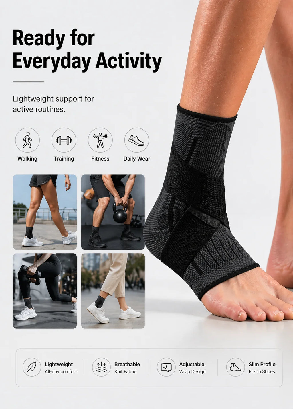 Pro Dynamic Ankle Support Brace | Adjustable Compression Sleeve