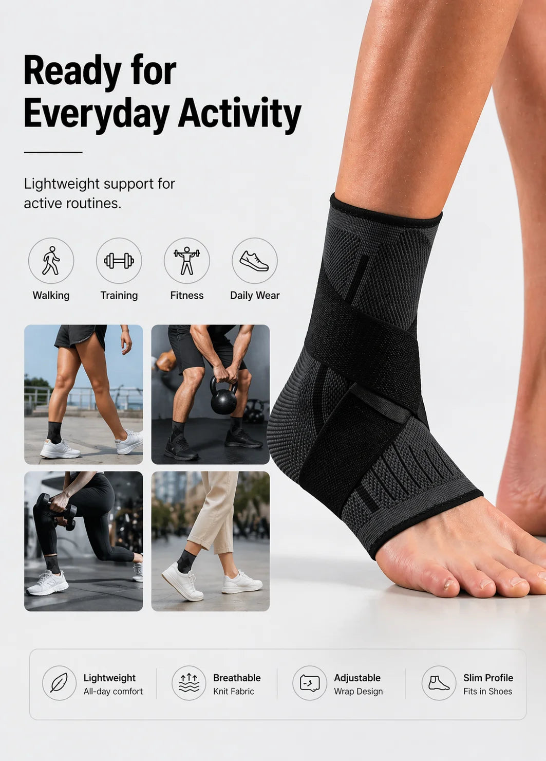 Pro Dynamic Ankle Support Brace | Adjustable Compression Sleeve