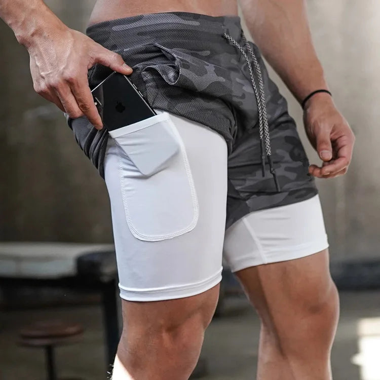 Men's 2-in-1 Camo Running Shorts with Phone Pocket