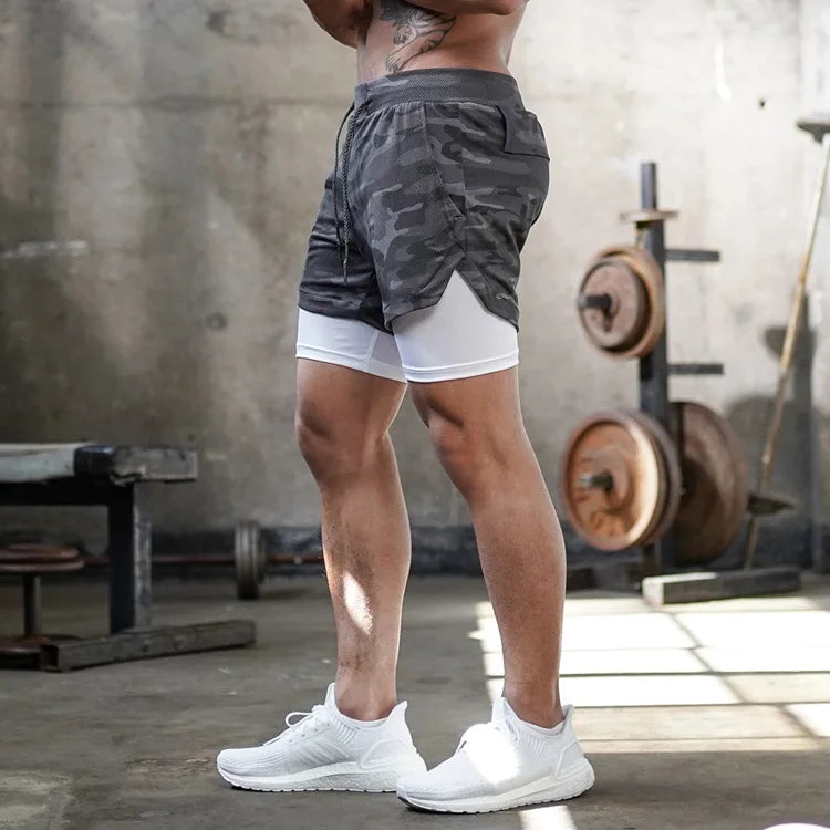 Men's 2-in-1 Camo Running Shorts with Phone Pocket