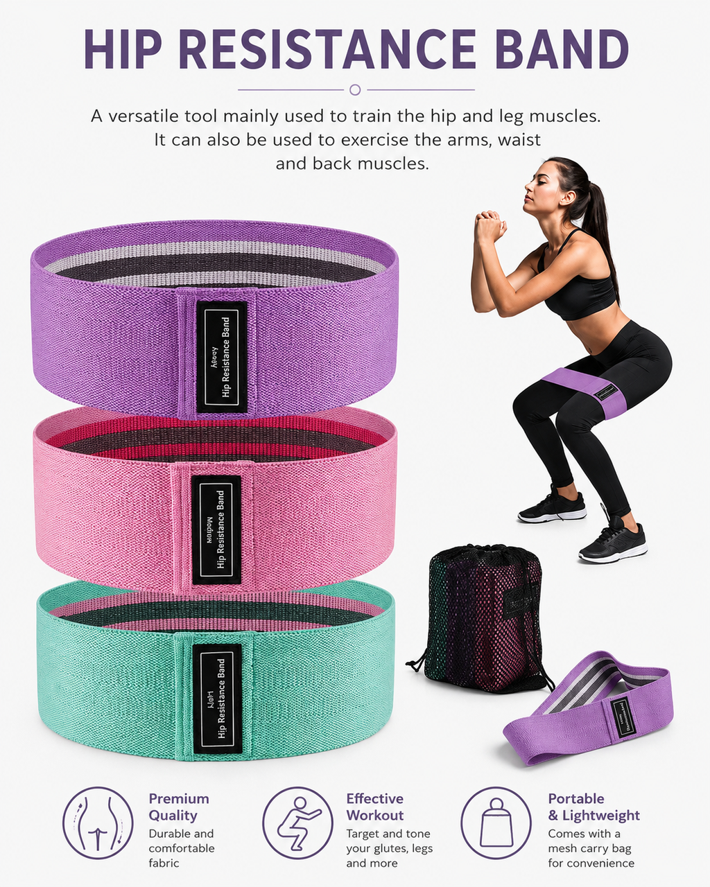 Premium Anti-Slip Fabric Resistance Bands