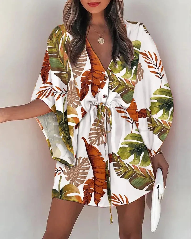 Boho Floral V-Neck Summer Dress⁠