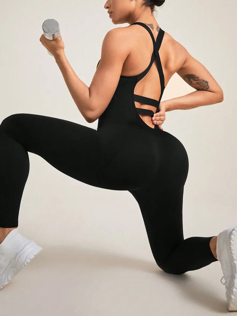 Premium Seamless Criss-Cross Back Yoga Jumpsuit