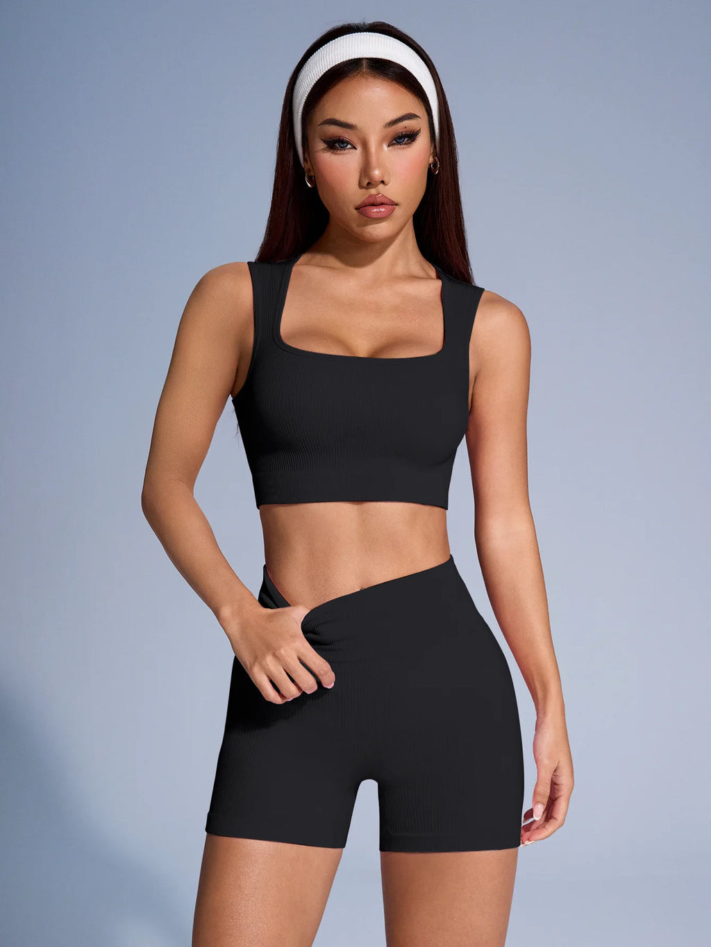 Seamless Ribbed Workout Set | 2-Piece Crop Tank & High-Waist Shorts