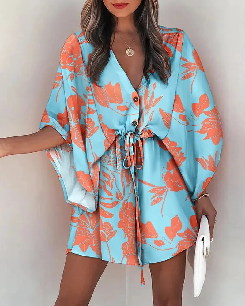 Boho Floral V-Neck Summer Dress⁠