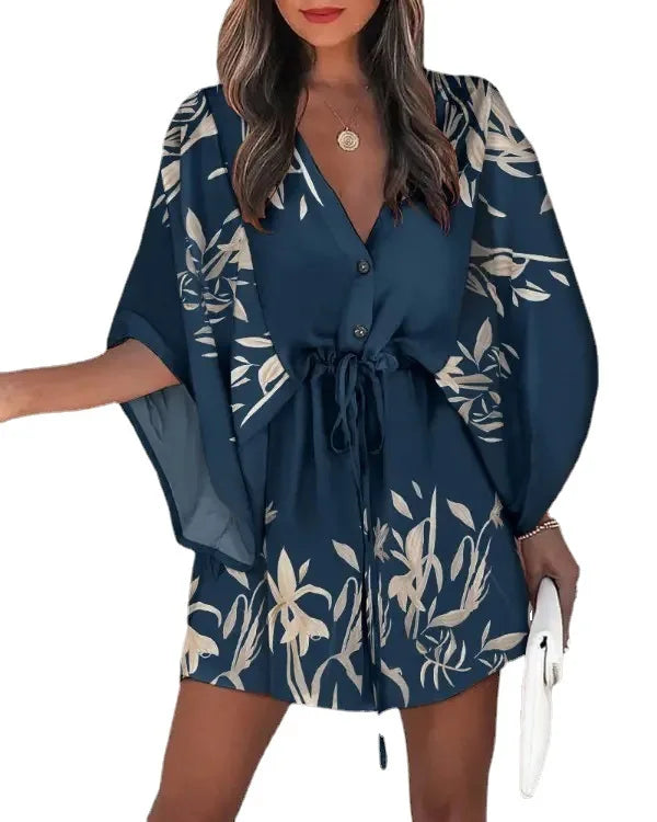 Boho Floral V-Neck Summer Dress⁠