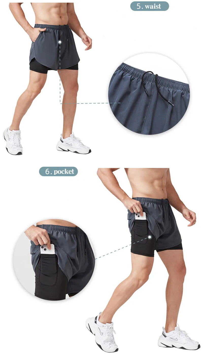 Men's Laser-Cut 2-in-1 Premium Running Shorts