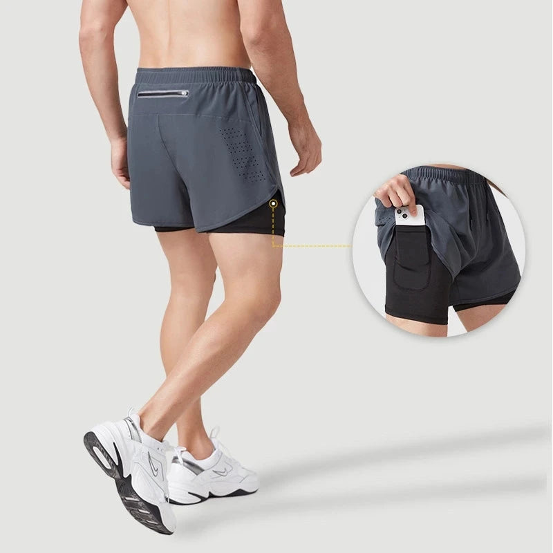Men's Laser-Cut 2-in-1 Premium Running Shorts