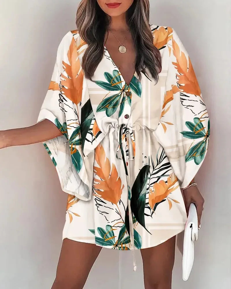 Boho Floral V-Neck Summer Dress⁠