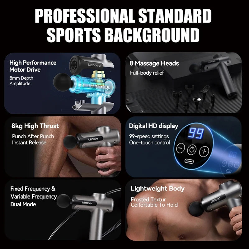 Lenovo Pro Power Wireless Massage Gun – Deep Tissue Percussion Massager⁠