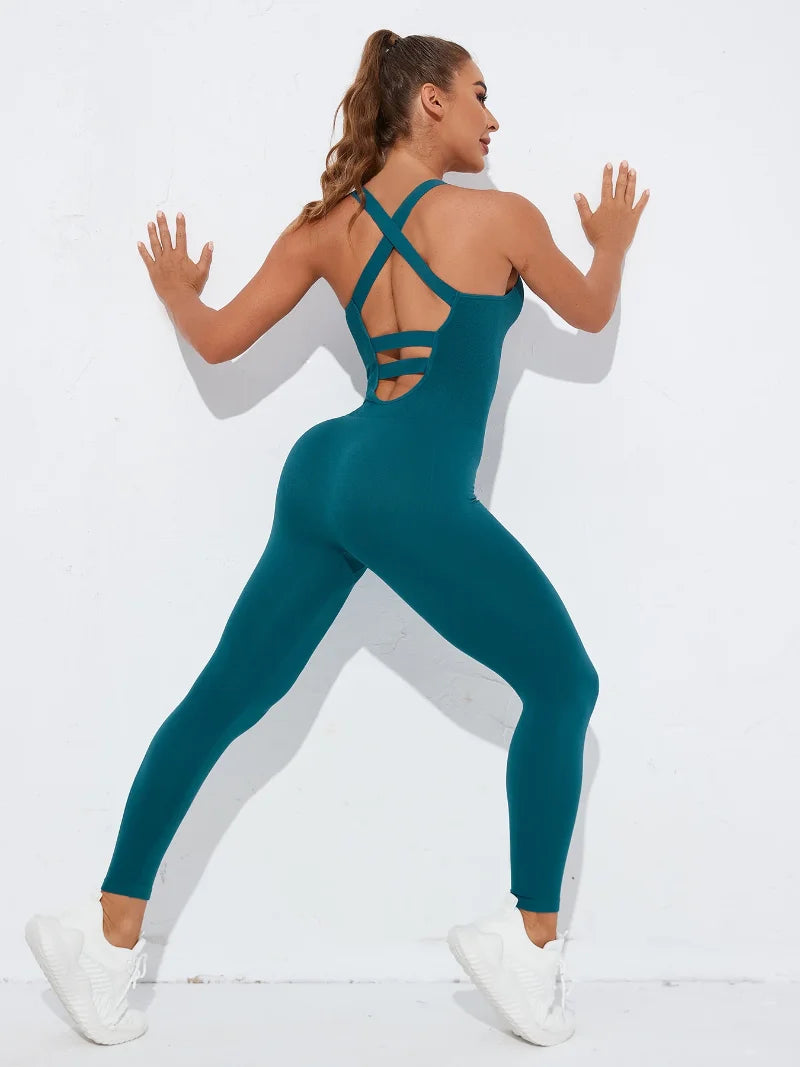 Premium Seamless Criss-Cross Back Yoga Jumpsuit