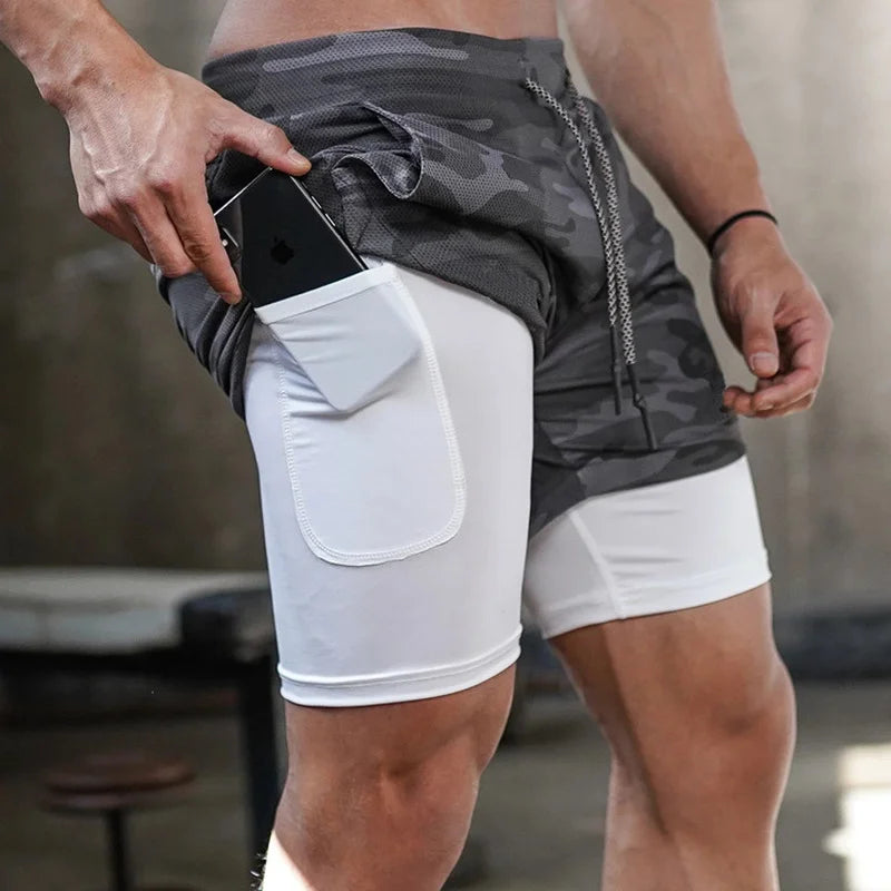 Men's 2-in-1 Camo Running Shorts with Phone Pocket