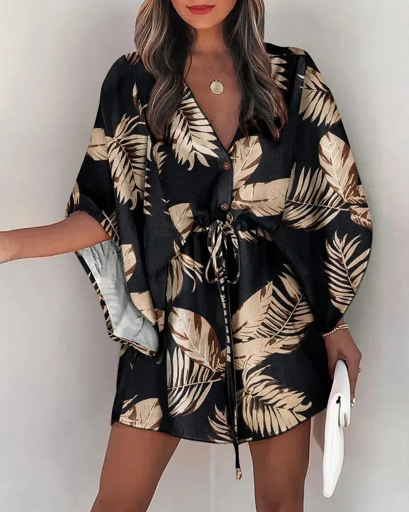 Boho Floral V-Neck Summer Dress⁠