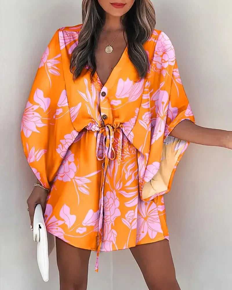 Boho Floral V-Neck Summer Dress⁠