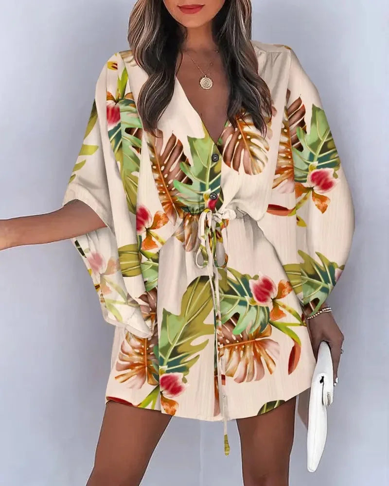 Boho Floral V-Neck Summer Dress⁠