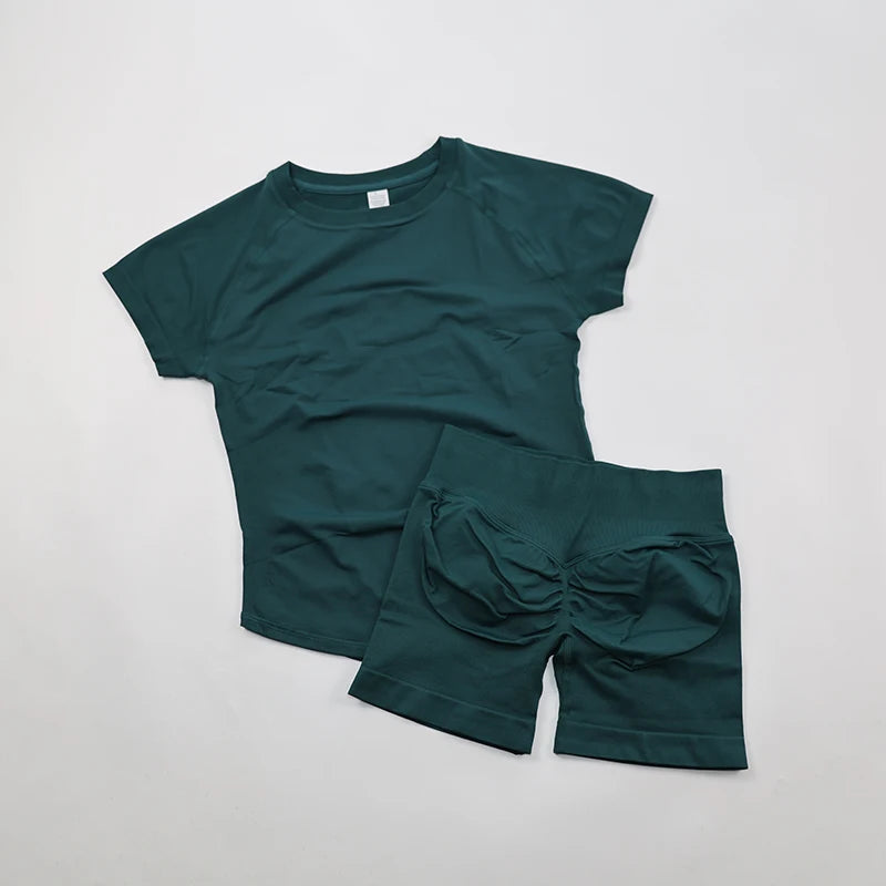 Seamless Crop Top & Booty Shorts 2-Piece Yoga Set