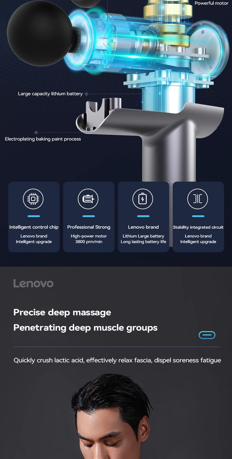 Lenovo Pro Power Wireless Massage Gun – Deep Tissue Percussion Massager⁠